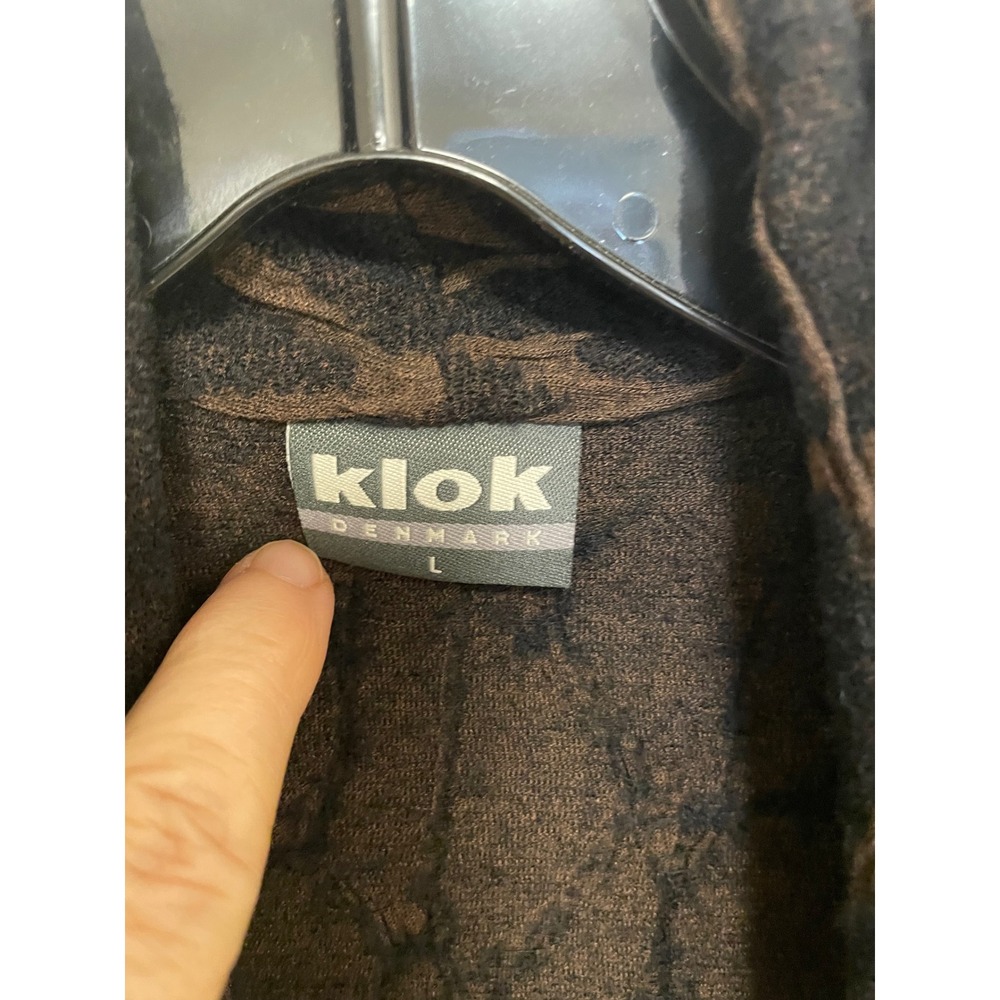 Klok Denmark Open Front Cardigan Abstract Brown Wool Blend Artful Minimalist | L - Picture 2 of 4